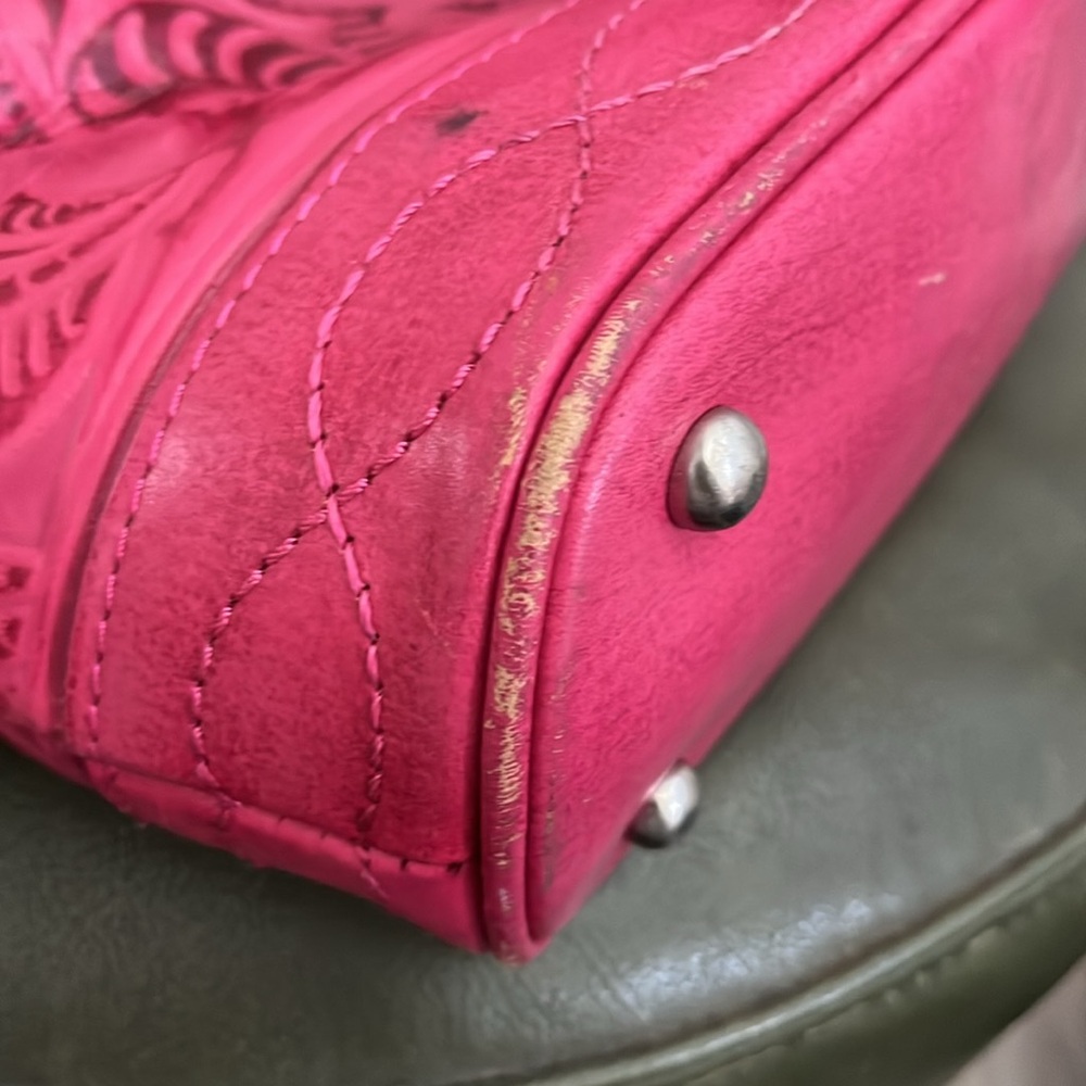Patricia Nash Pink Embossed Leather Shoulder Bag with Tassels - Picture 3 of 3
